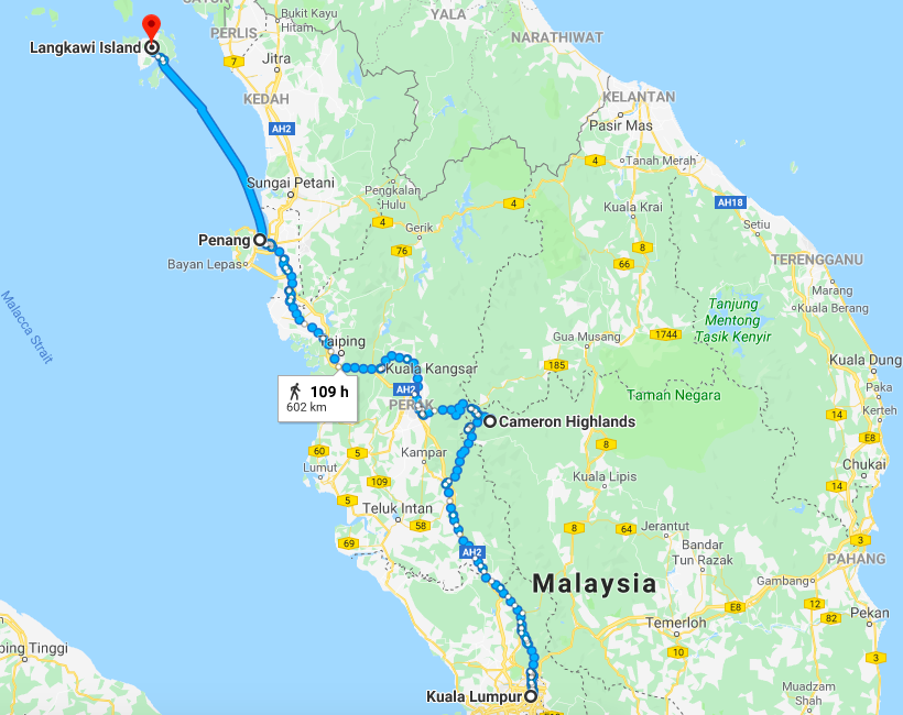 Malaysia Backpacking Route. 10 Days Itinerary