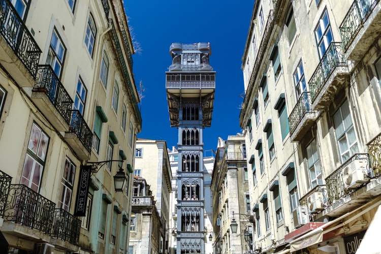 The Santa Justa Elevator in Lisbon Portugal.