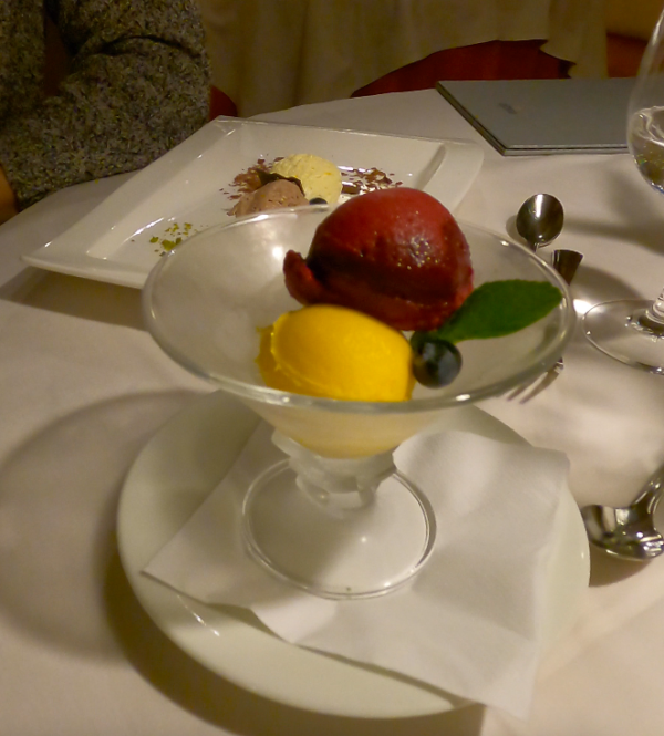Dessert at Alpina Resort: Mango & red current sorbet
